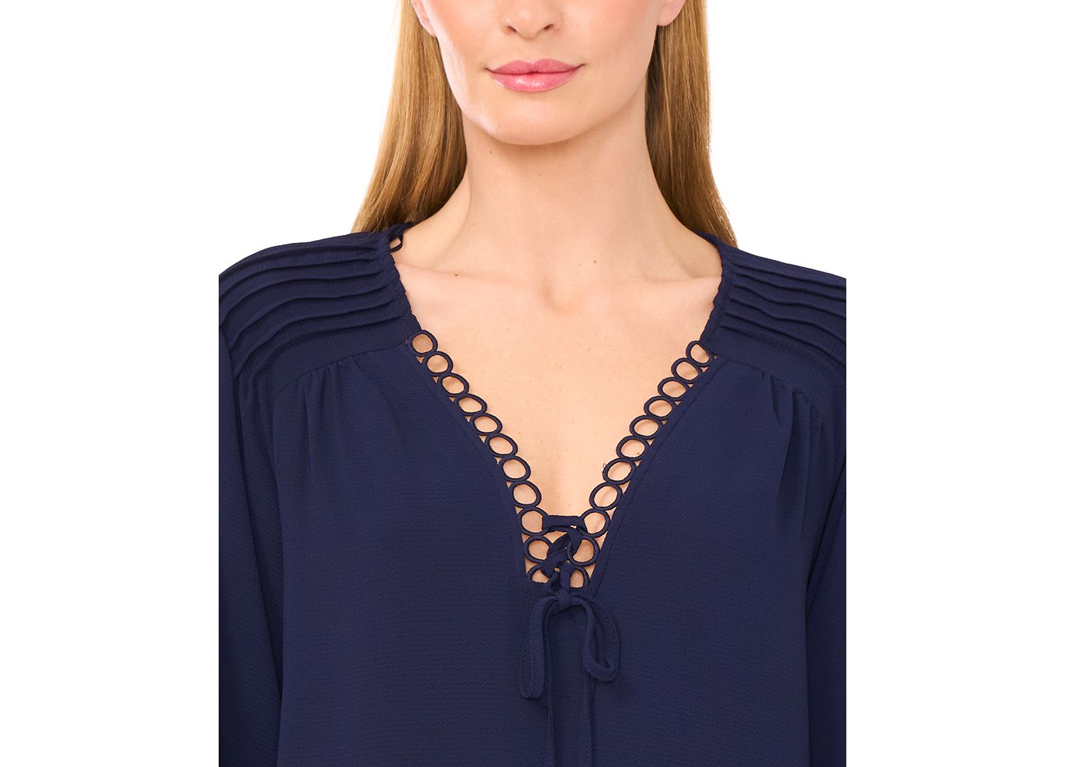 Women's Circular Trim Pin-Tuck Long-Sleeve Top