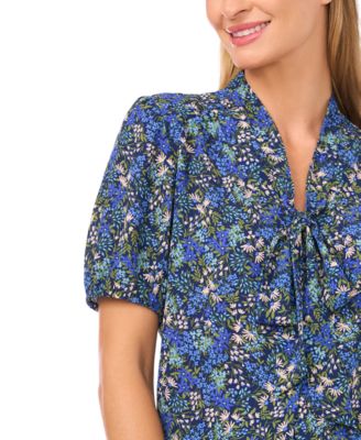 Women's Short-Sleeve Bow Tie Shirred Top