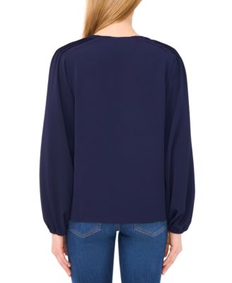 Women's Circular Trim Pin-Tuck Long Sleeve Top