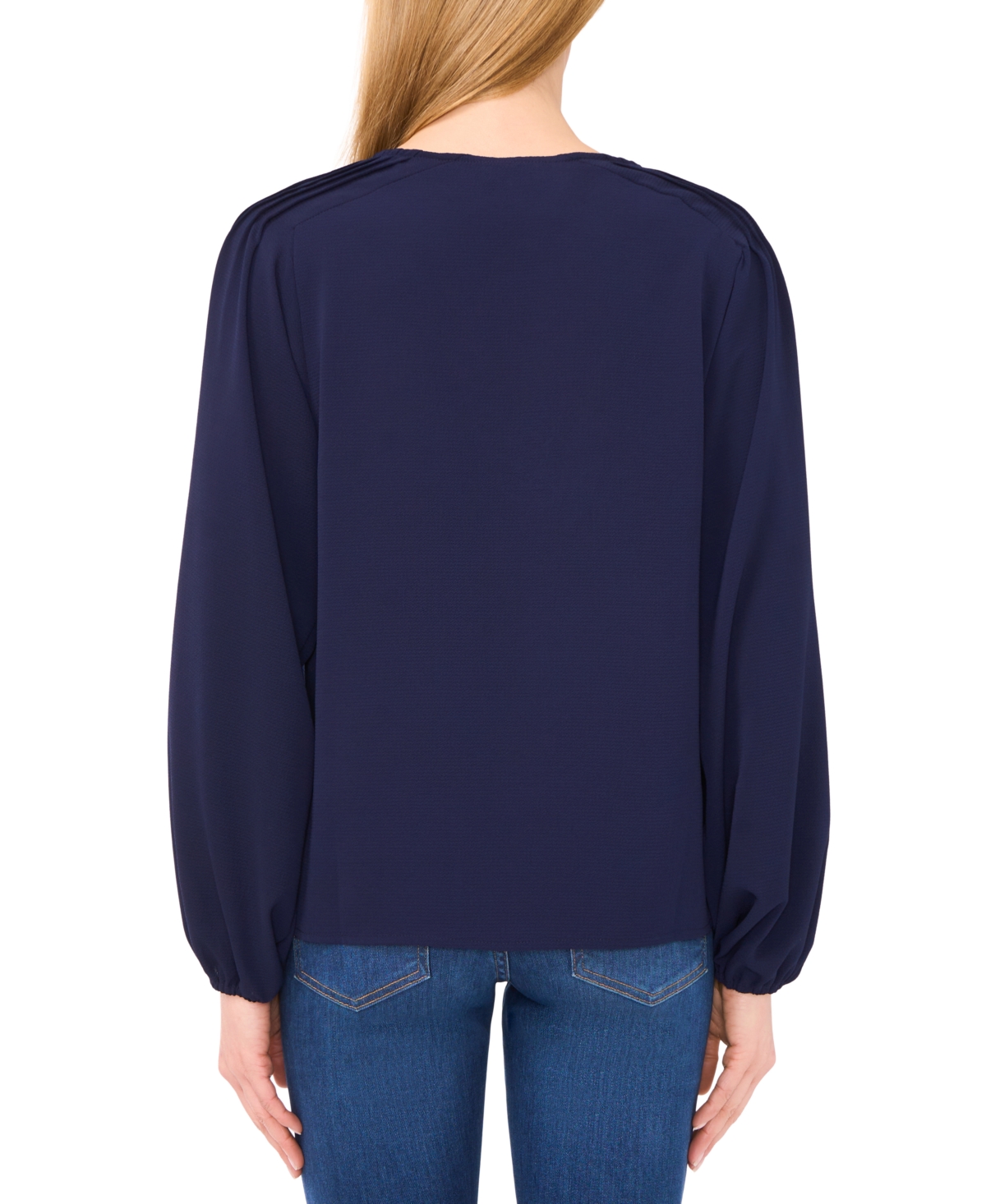 Cece Women's Circular Trim Pin-tuck Long Sleeve Blouse In Blue