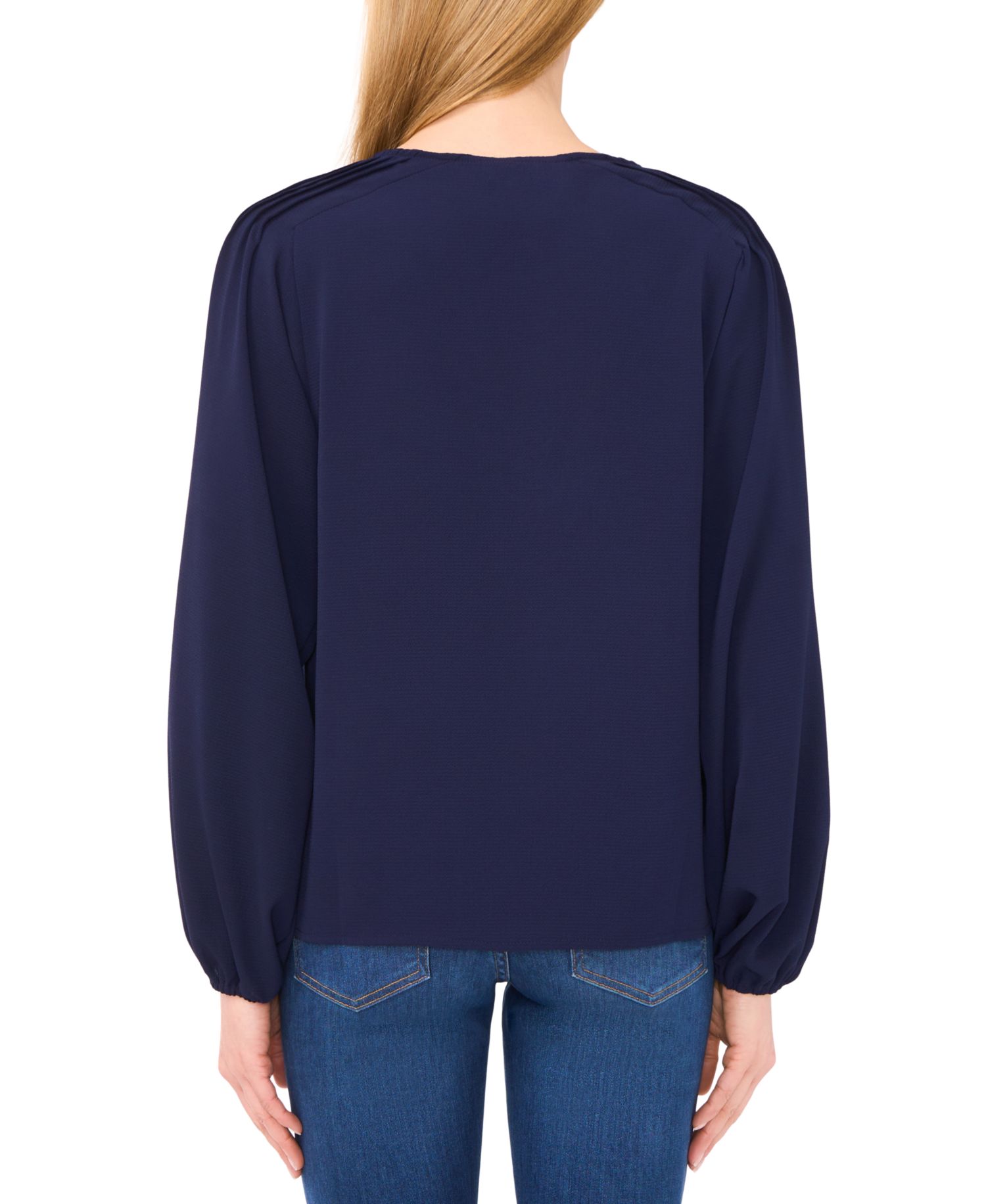 Women's Circular Trim Pin-Tuck Long-Sleeve Top