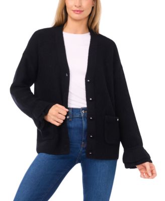 Women's V-Neck Ruffle Cuff Cardigan Sweater