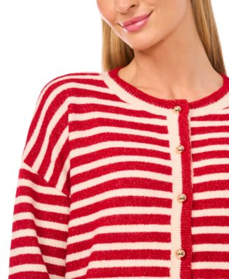 Women's Striped Long-Sleeve Cardigan Sweater