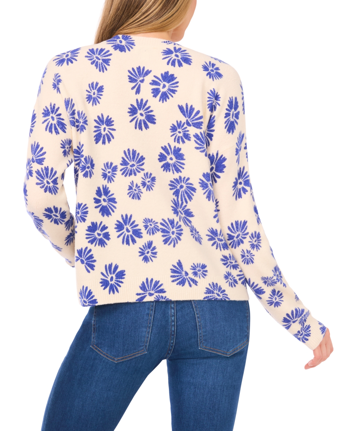 CeCe Women's Flower Print Long-Sleeve Sweater