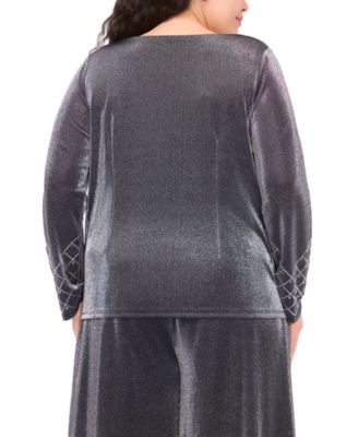 Plus Size Long-Sleeve Rhinestone Top