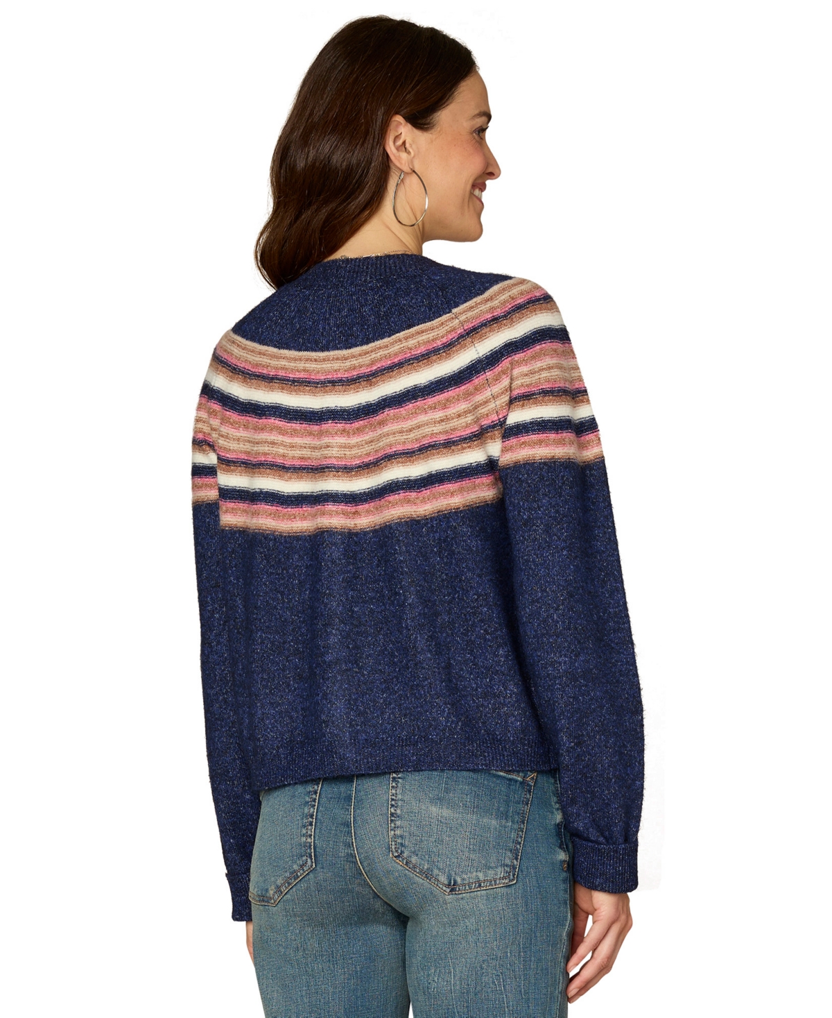 Democracy Petite Stripe Jacquard Long-Sleeve Cardigan Sweater