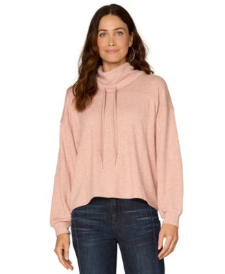 Petite Cowl Neck Ties Mix Media Knit Top