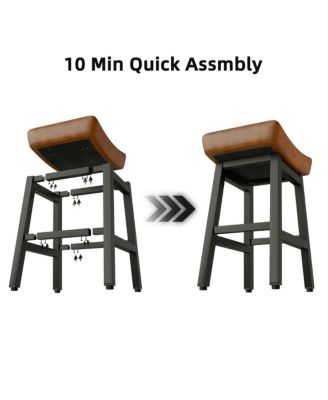 24 Inches Bar Stools Set of 3, Saddle Kitchen Stools with PU Leather Cushion Counter Height Barstools for Kitchen Dining Cafe
