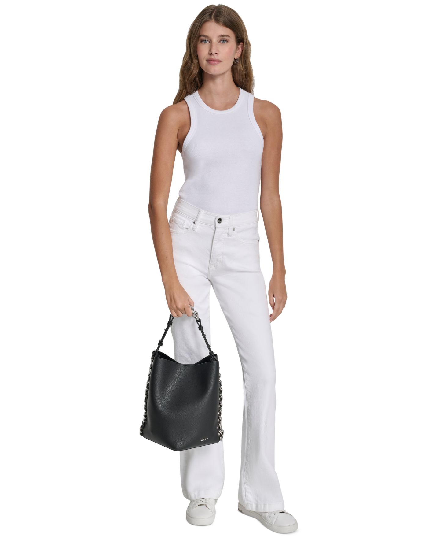 Женская сумка DKNY Riona Medium Bucket, цвет: Чёрный / Серебряный — фото 2