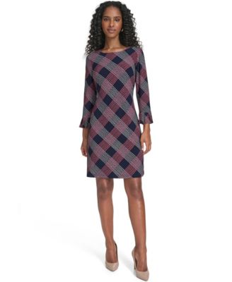 Women's Plaid 3/4-Sleeve Shift Dress 