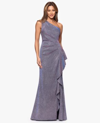 XSCAPE - Women's One-Shoulder Glitter Long Dress