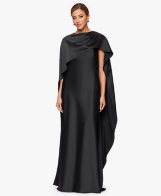 XSCAPE - Women's Long Satin Boat Neck Dress