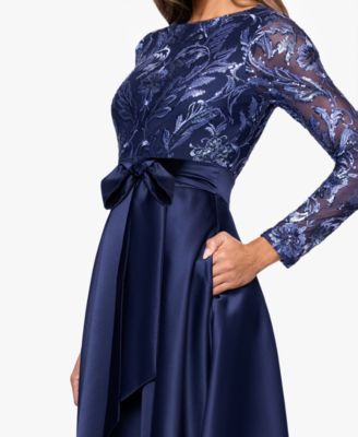 Women's Boat Neck Sequin Mesh Long Ball Gown