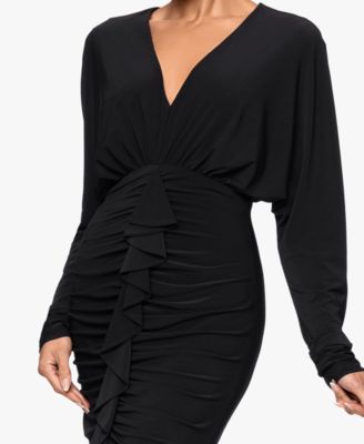 Women's V-Neck Ruched Asymmetrical Hemline Long Dress