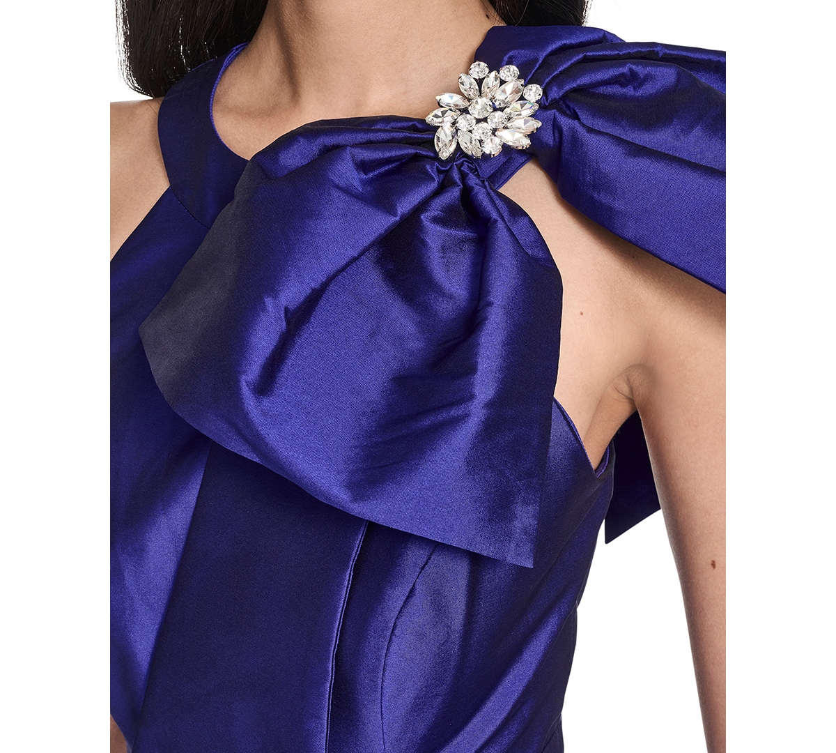 Eliza J Petite Bow-trim Halter Ball Gown In Blue