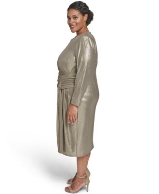 Plus Size Metallic Jewel Neck Midi Dress