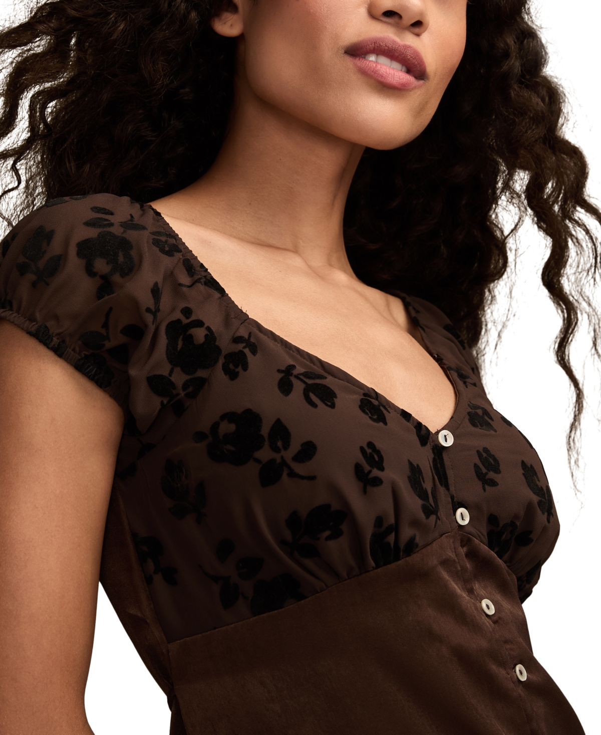 Lucky Brand Simone Velvet Burnout Midi Dress In Brown