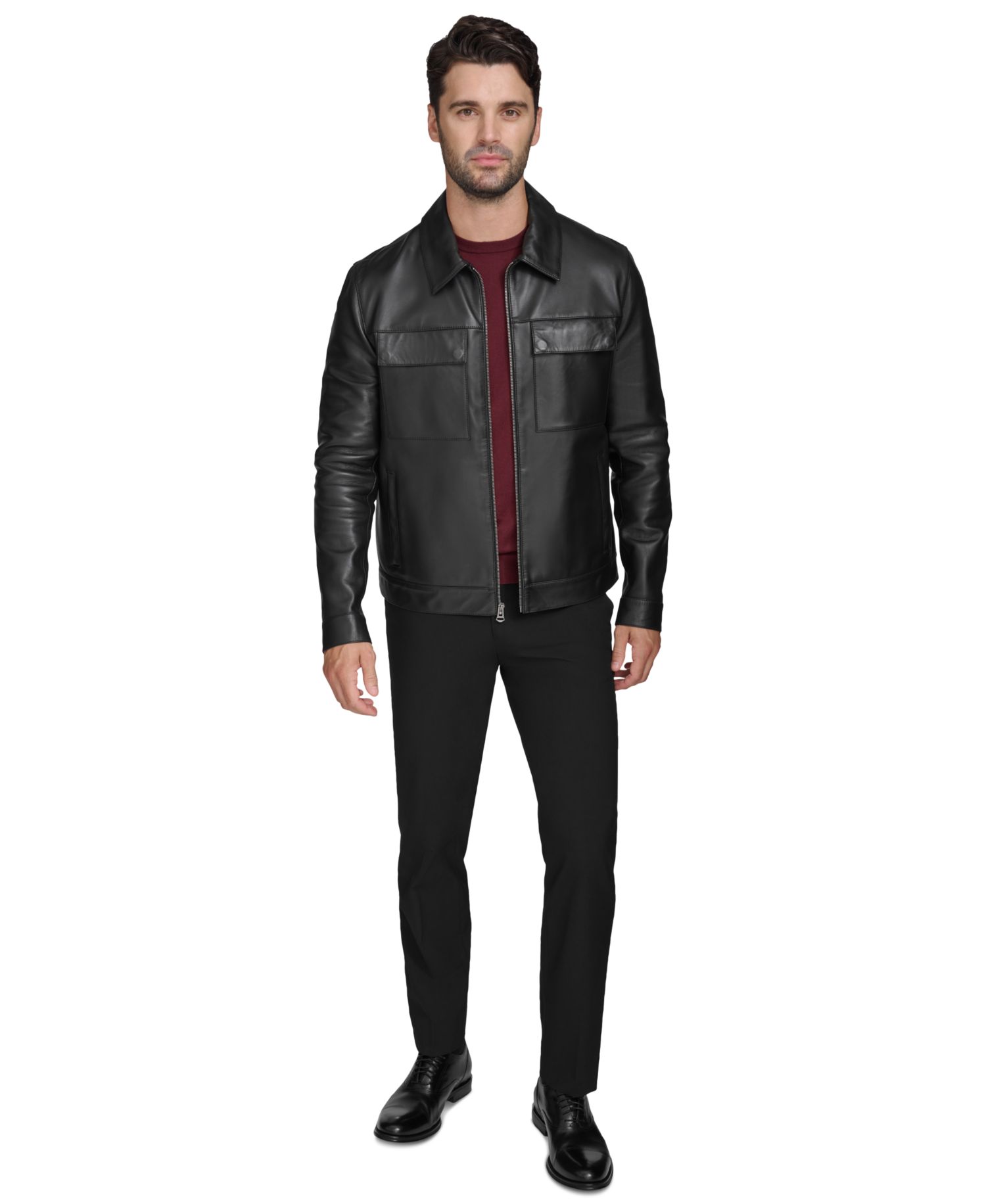 Men's Bonded Genuine Leather Trucker Jacket