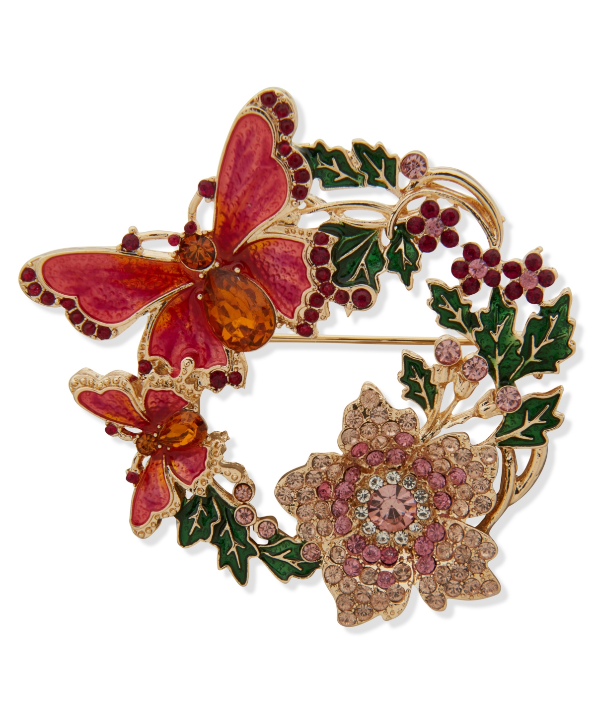 Anne Klein Multi-Stone Butterfly Floral Wreath Pin