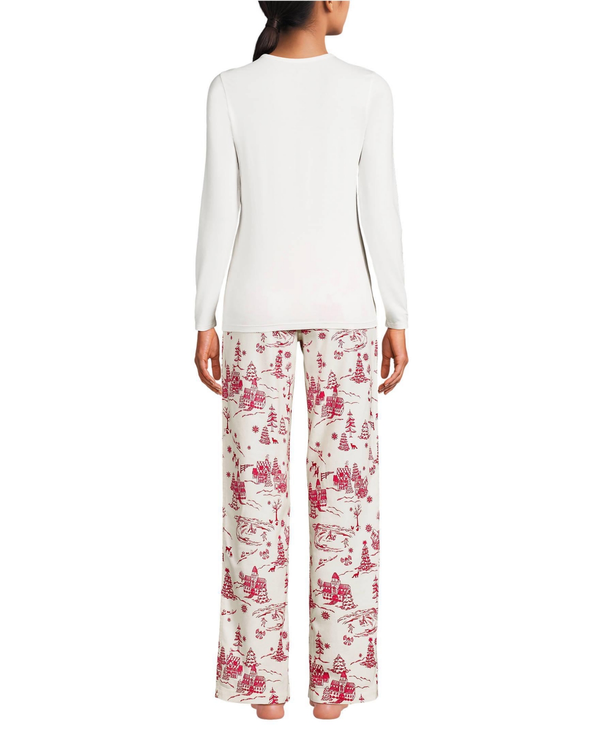 Lands' End Women's Pajama Gift Set - Knit Long Sleeve Top and Flannel Pants