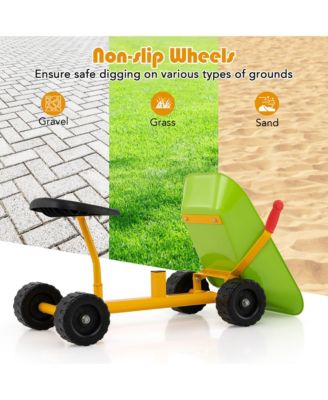 Kids Ride-On Sand Dumper Outdoor Sandbox Toy w/ Controllable Shovel & 4 Wheels
