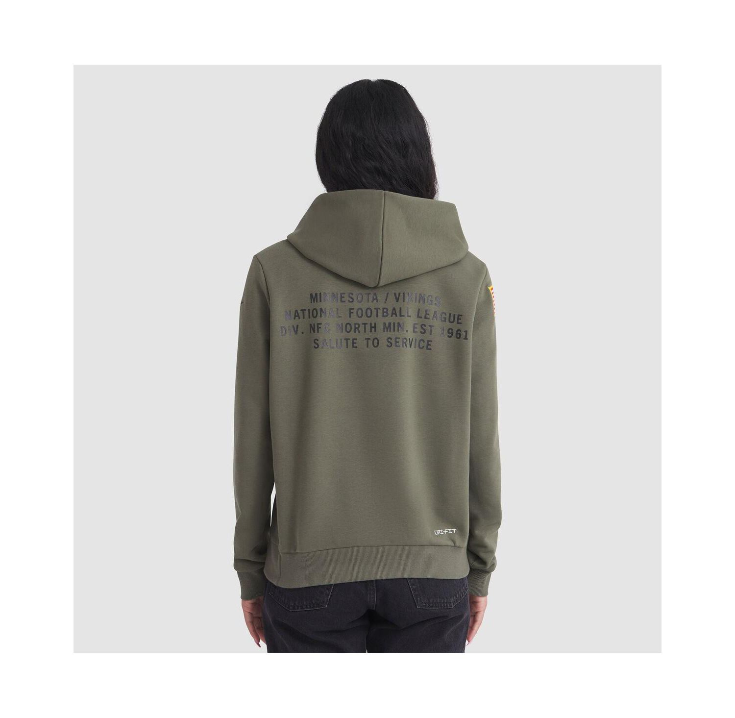 Women's Olive Minnesota Vikings 2025 Salute to Service Sideline Standard Issue Dri-FIT Hoodie