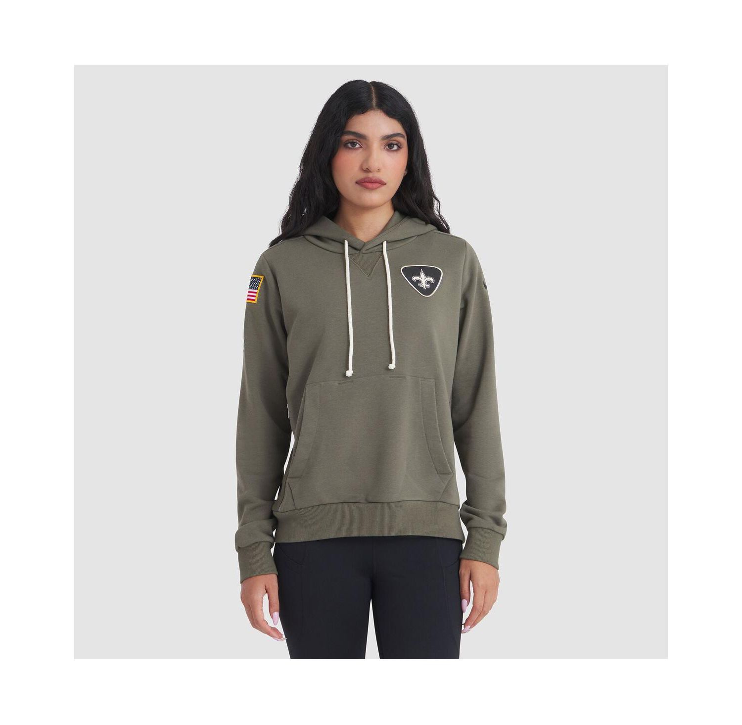Women's Olive New Orleans Saints 2025 Salute to Service Sideline Standard Issue Dri-FIT Hoodie