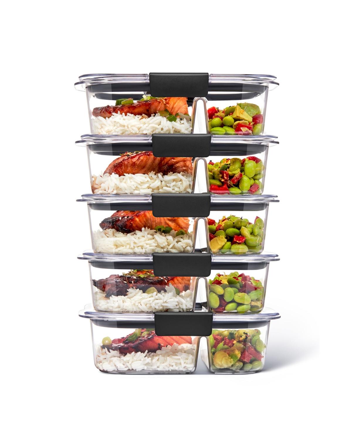 Rubbermaid Brilliance 2.85-cup Meal Prep 2-compartment Food Storage Containers, 5-pack In Transparent