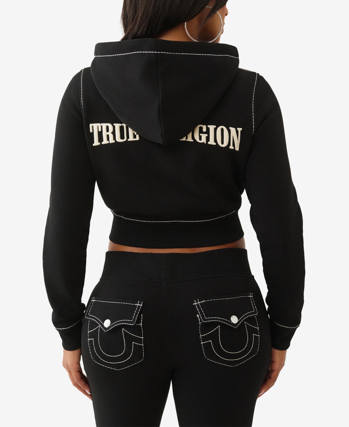 True Religion Women's Big T Shrunken Zip Hoodie In Black