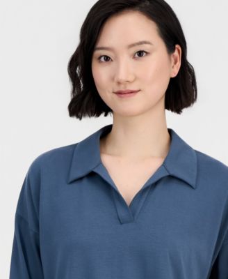 Petite Boxy Long-Sleeve Henley Top