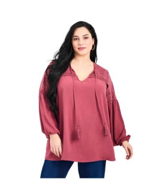 Women's Plus Size Marcie Lace Yoke Long Sleeve Top