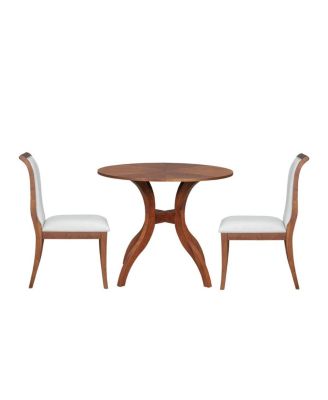 3-Piece Round Dining Table Set, 39.4" Solid Wood Table with Inlaid Top and 2 Upholstered Chairs for Kitchen