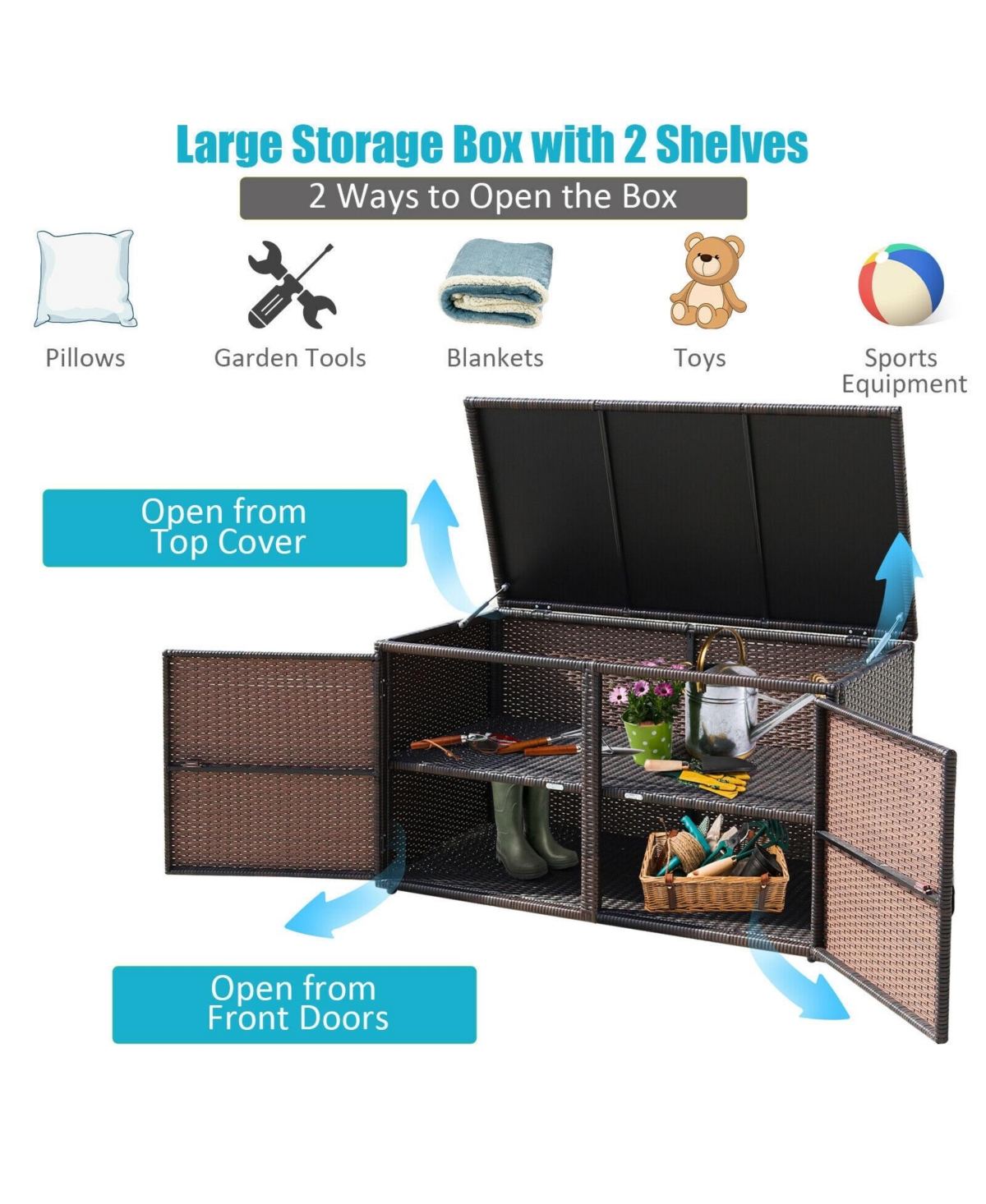Sugift 88 Gallon Garden Patio Rattan Storage Container Box