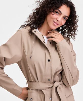 Women's Curve Hooded Belted Waterproof Raincoat