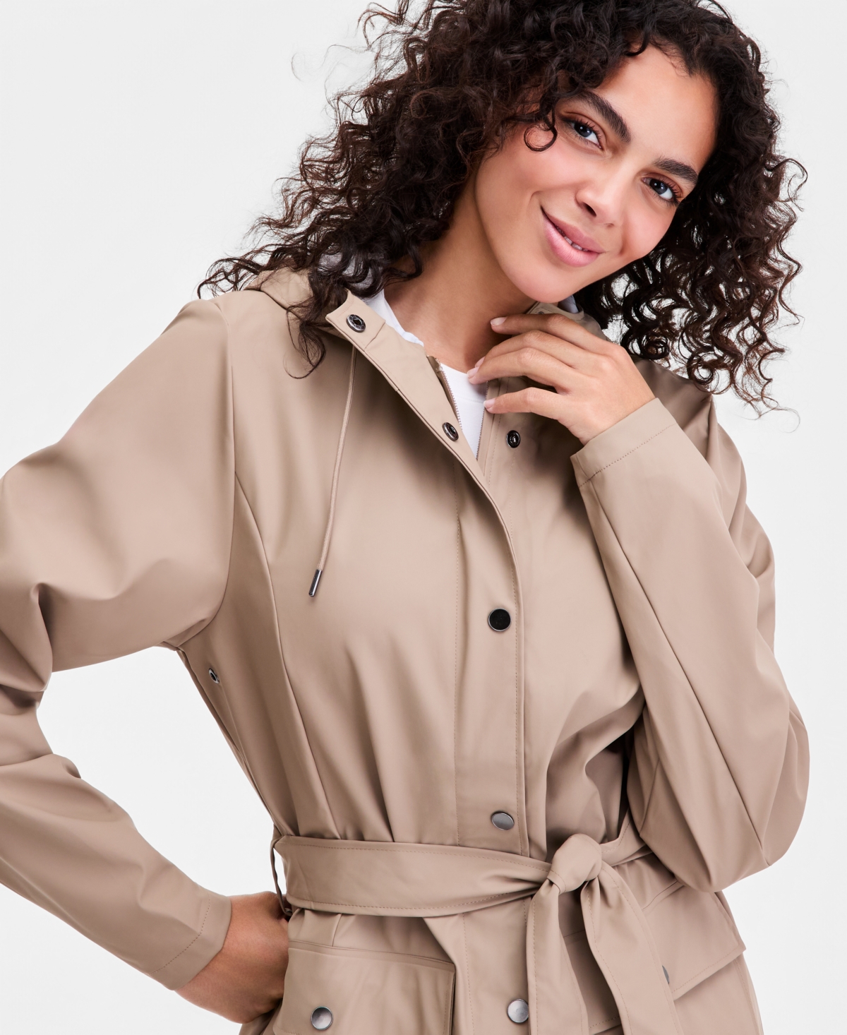 Rains Women's Curve Hooded Belted Waterproof Raincoat