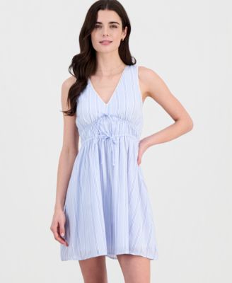 Juniors' Striped Picot-Trim Mini Dress