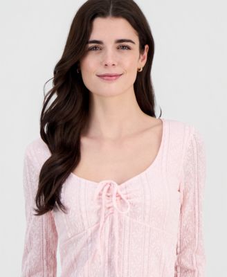 Juniors' Lace Textured Long-Sleeve Top