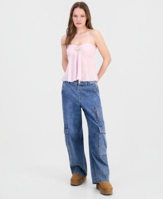 Juniors' Textured Strapless Top with Hardware