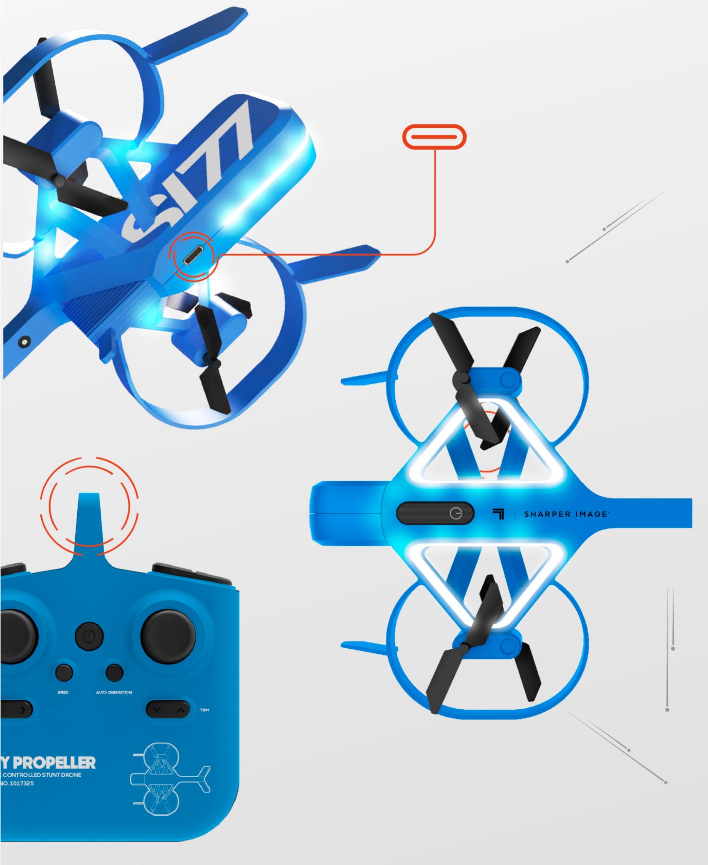Детская игрушка Sharper Image Sky Propeller Remote Control Quad-Copter Drone, цвет: Синий — фото 4
