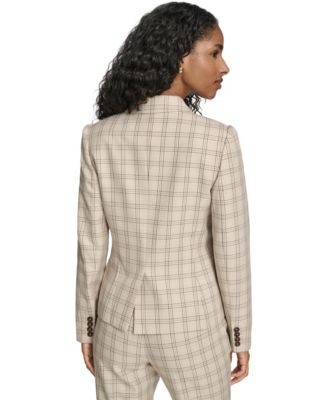 Women's Plaid One Button Blazer Jacket