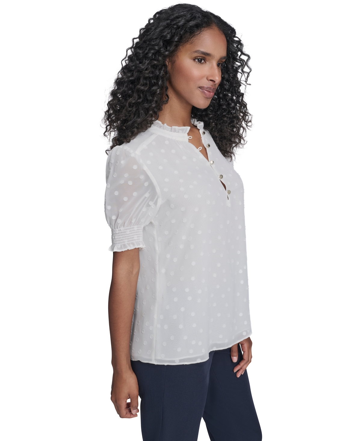 Tommy Hilfiger Women's Clip Dot Ruffle Popover Top