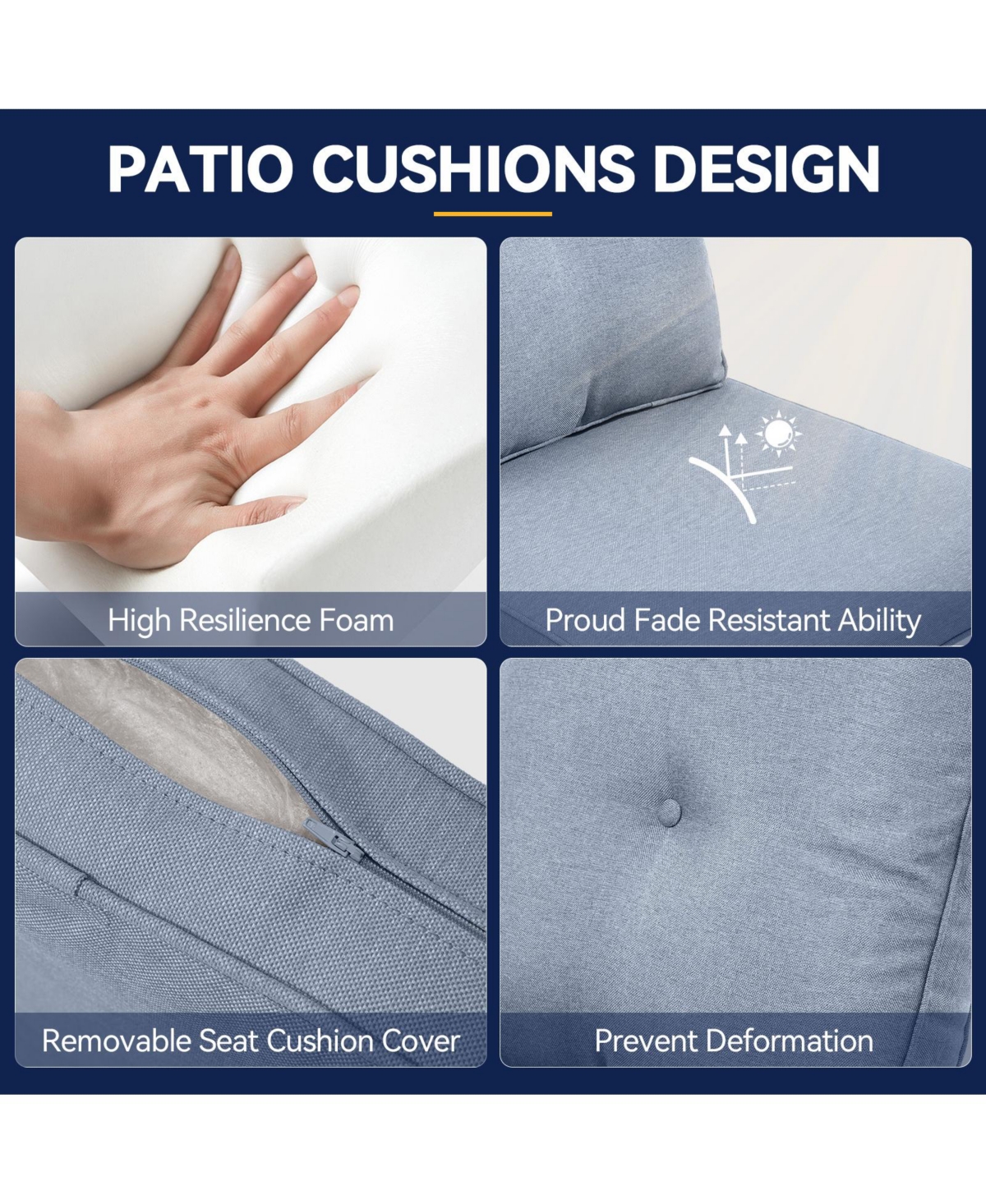 Gymojoy 22 in. x 25 4-Piece CushionGuard Deep Seating Outdoor Lounge Chair Replacement Cushions