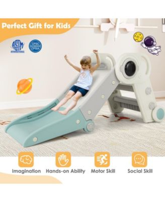 2-in-1 Toddler Slide with Astronaut Design, Foldable Indoor Climber