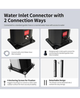7.2 Feet 9.3 Gallon Solar Heated Shower with Adjustable Head and Foot Tap