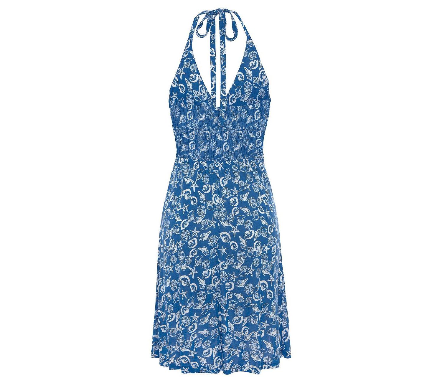Women's Viscose Printed Halter A-Line V-Neck Short Dress
