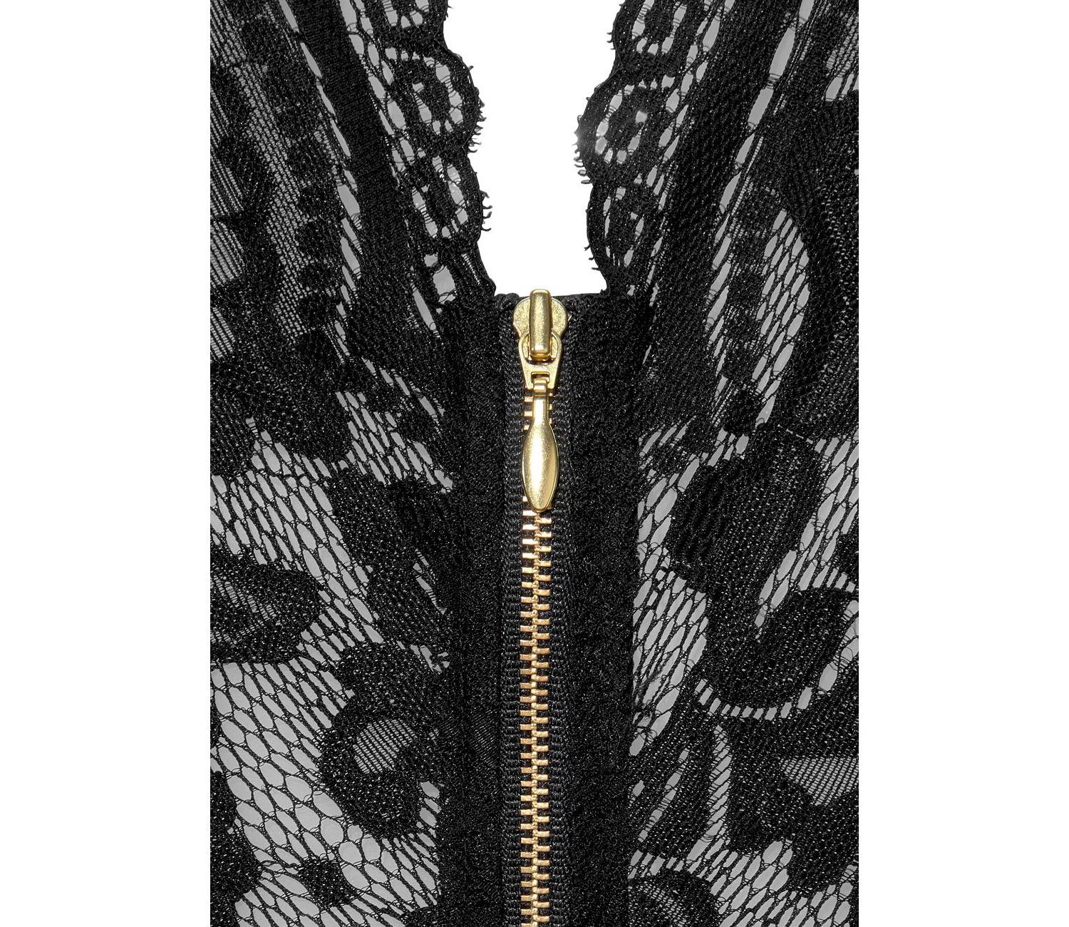 Women's Plunge Zipper Detail Lace Lingerie Teddy