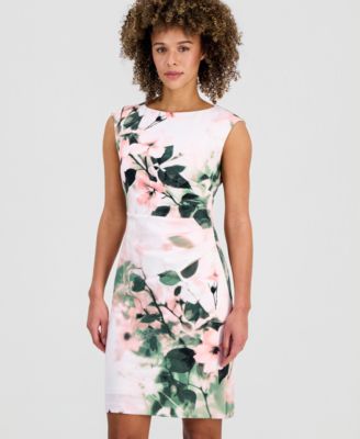 Women's Printed Boat Neck Sheath Dress
