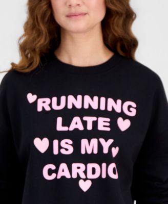 Juniors' Running Late Graphic Crewneck Sweatshirt