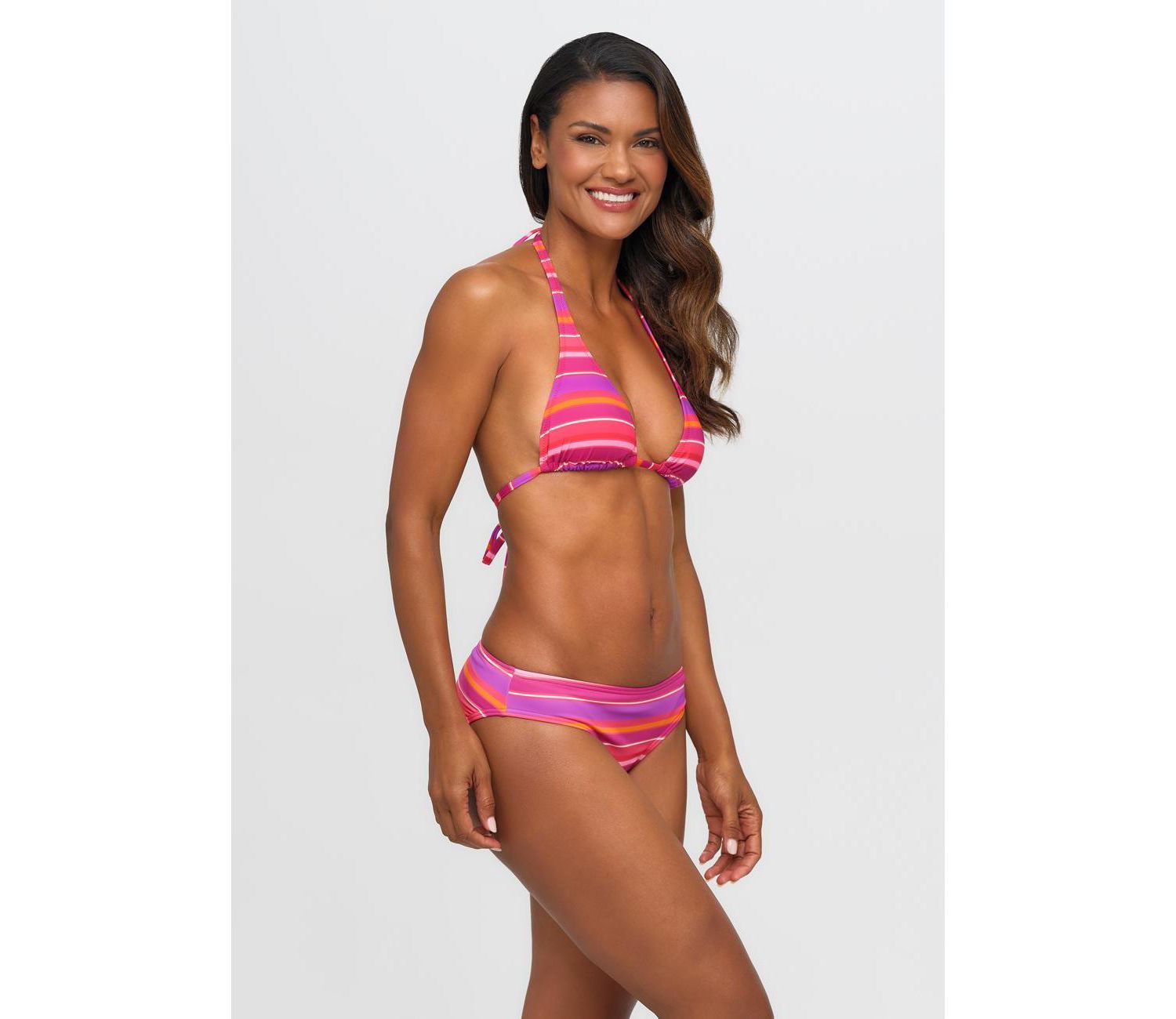 Women's Striped Classic Bikini Mid-Rise Moderate-Coverage Swim Bottom