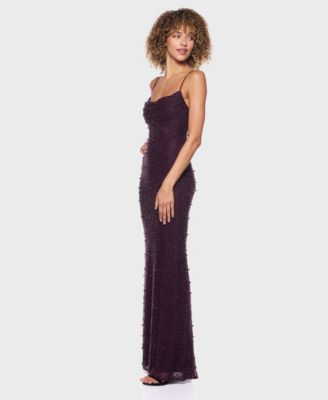 Juniors' Embellished Cowlneck Sleeveless Gown